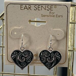 Ear Sense nwt sensitive ear silver toned dangle heart drop earrings
